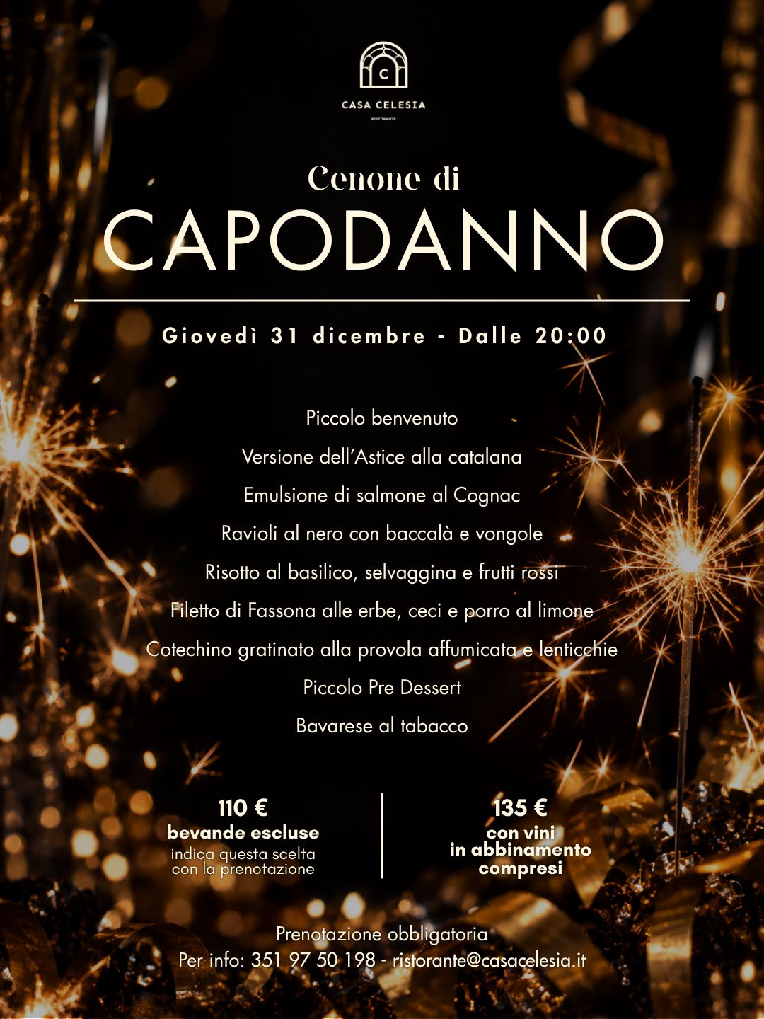 Locandina dell'evento: Cenone di Capodanno a Casa Celesia